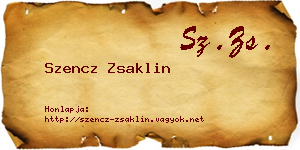 Szencz Zsaklin névjegykártya